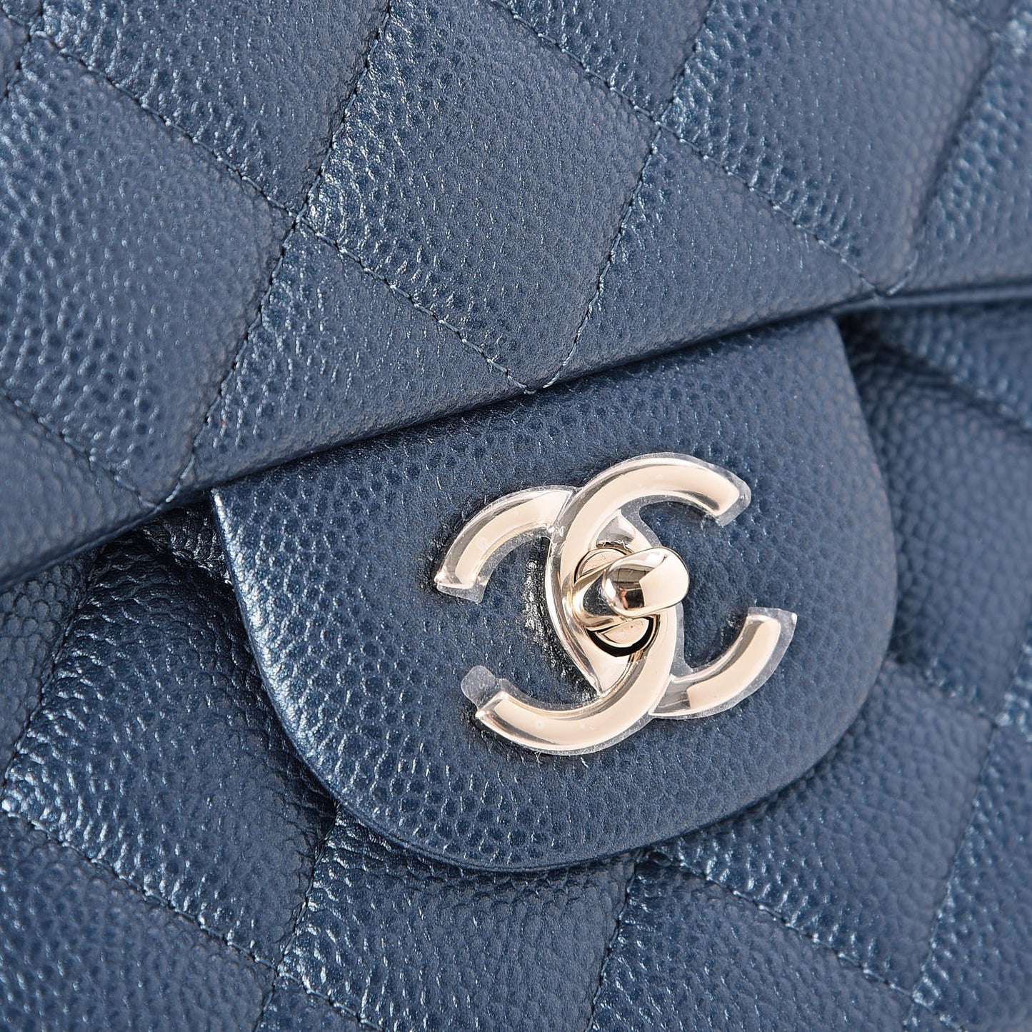 Metallic Caviar Quilted Jumbo Double Flap Dark Blue