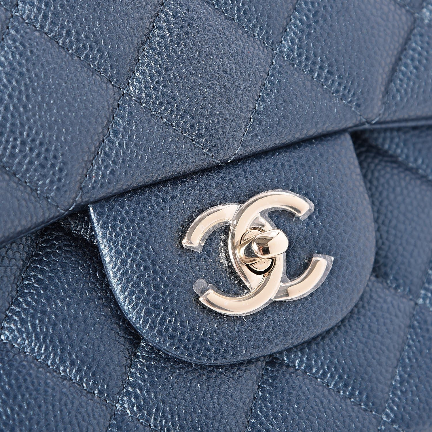 Chanel Metallic Caviar Quilted Jumbo Double Flap Dark Blue 9 of 10