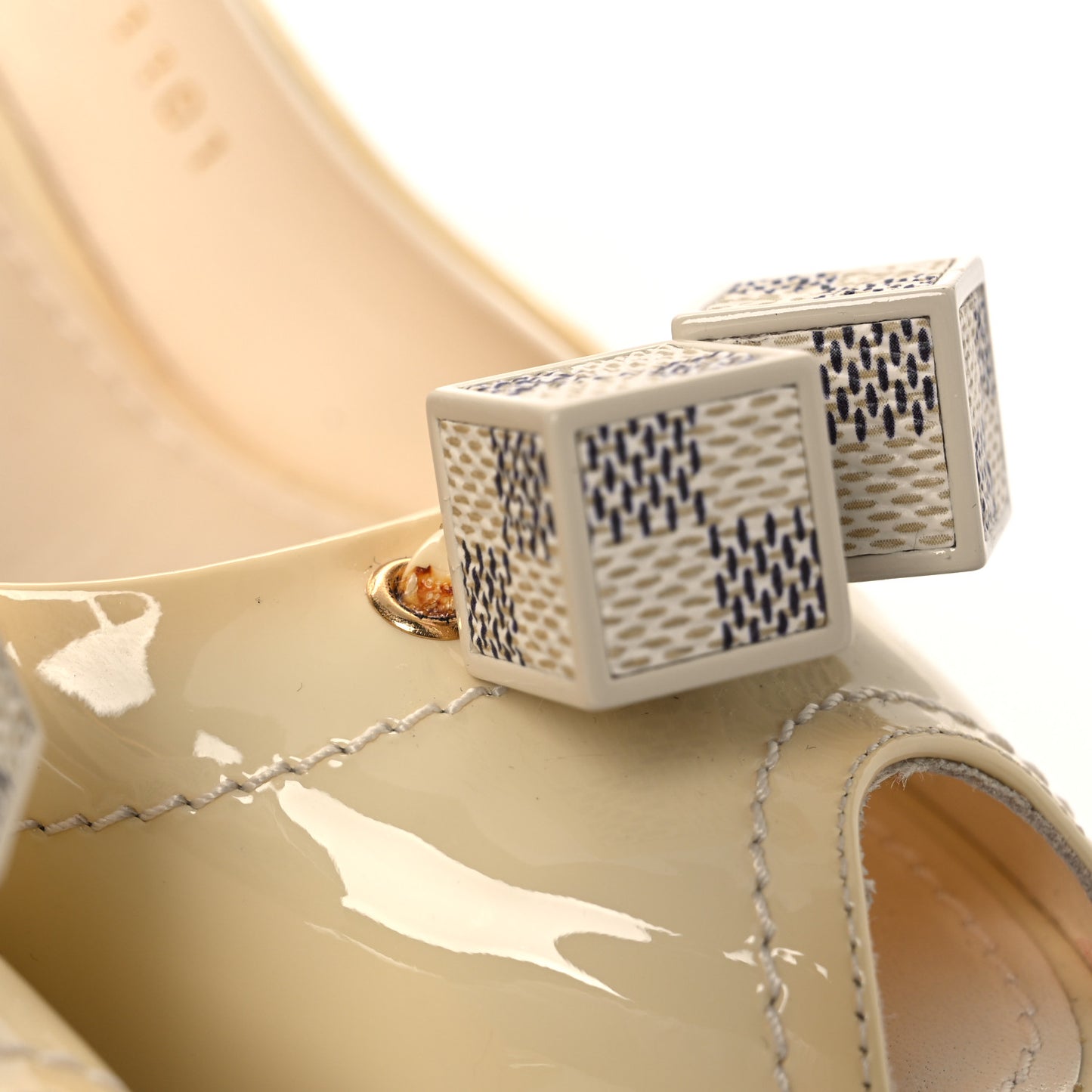 Patent Damier Azur Saint Honore Slingback Heels 37.5 Ivory
