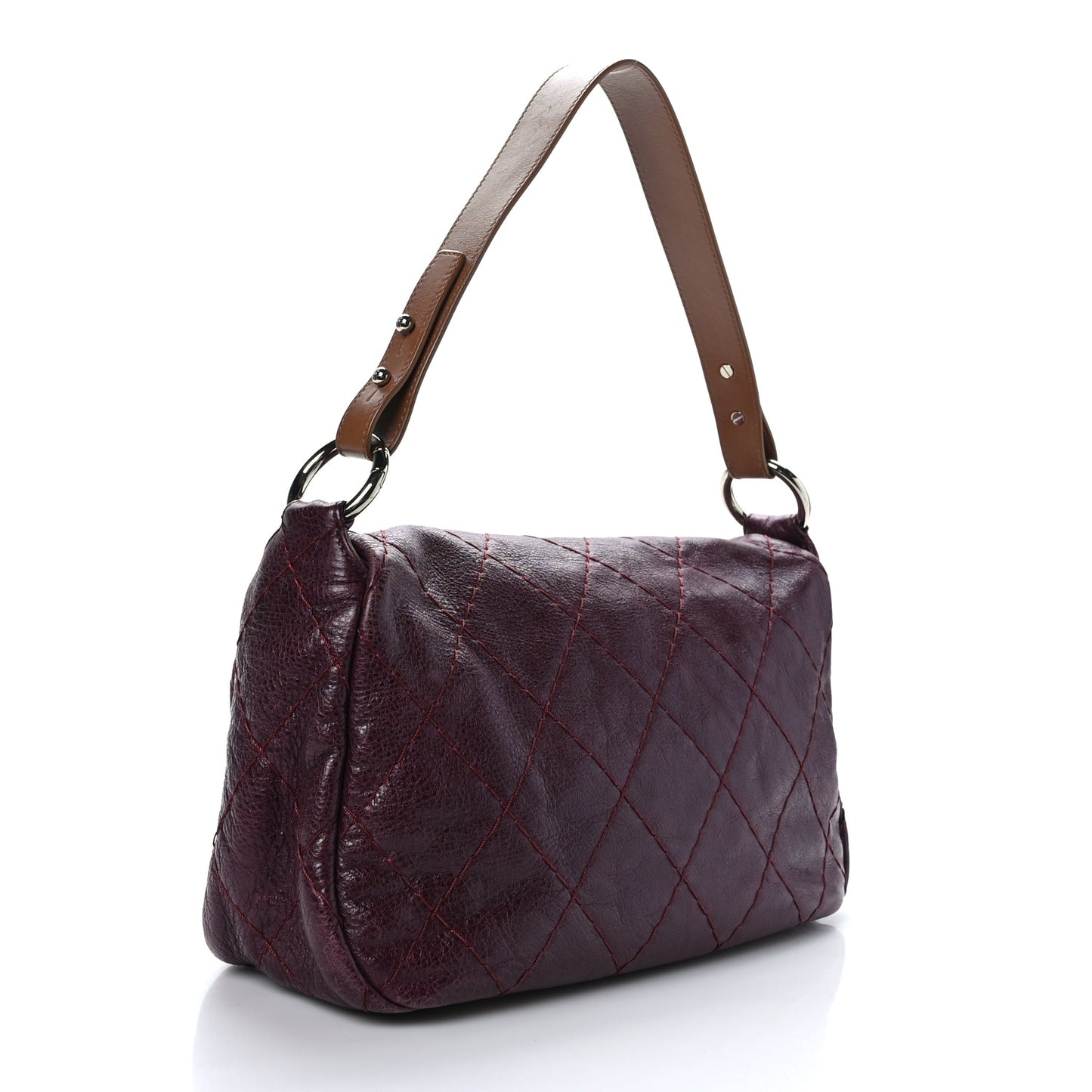Glazed Calfskin Stitched On The Road Flap Plum