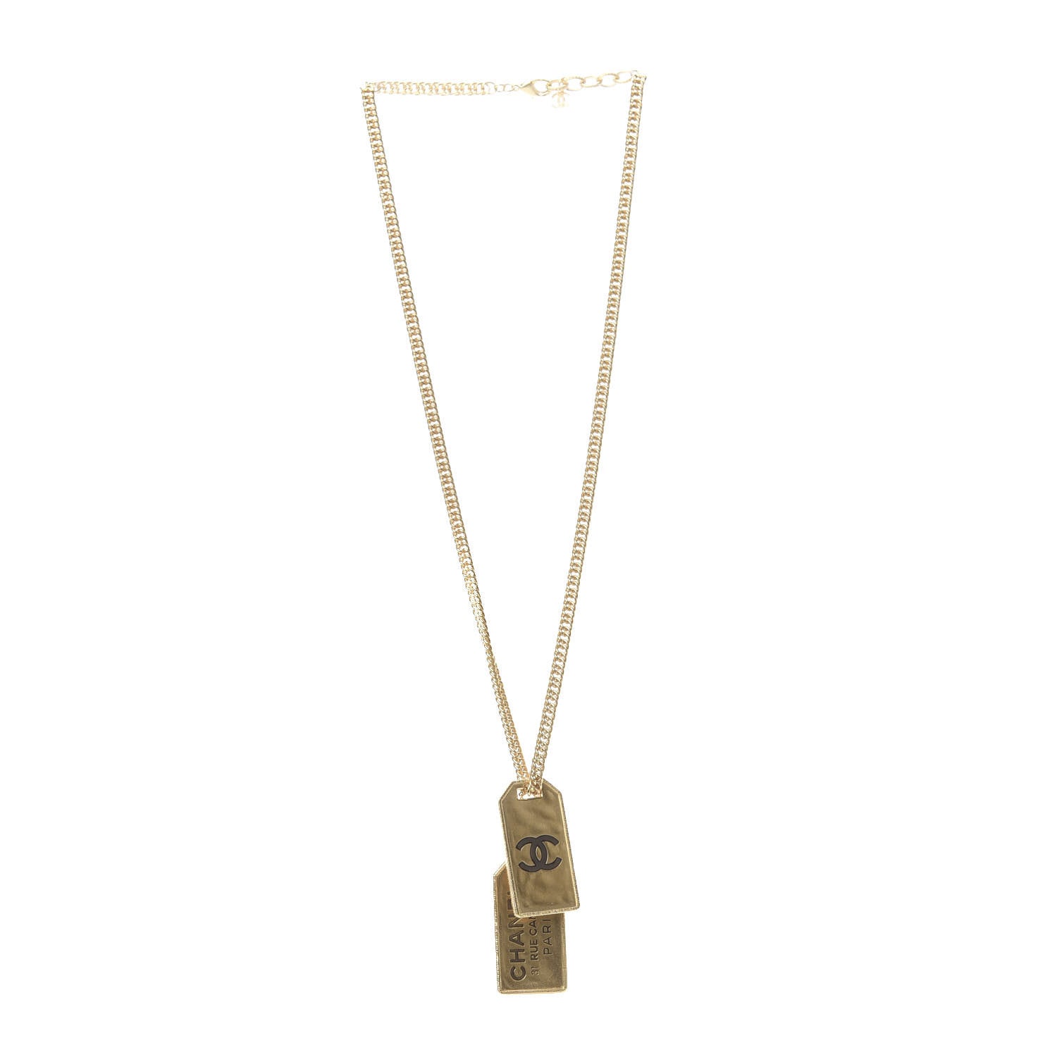 Chanel ID Dog Tag Charm Necklace Gold 3 of 5