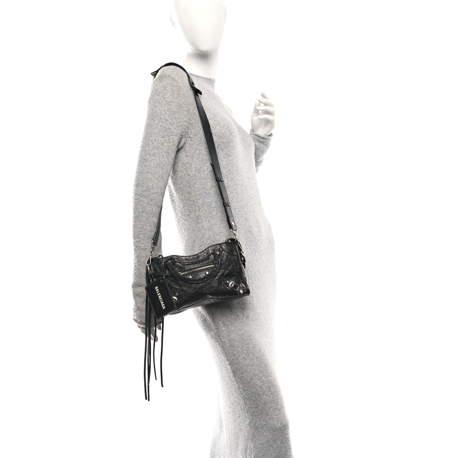 Balenciaga Agneau Classic Silver Hardware Mini City Logo Strap Black White 2 of 10