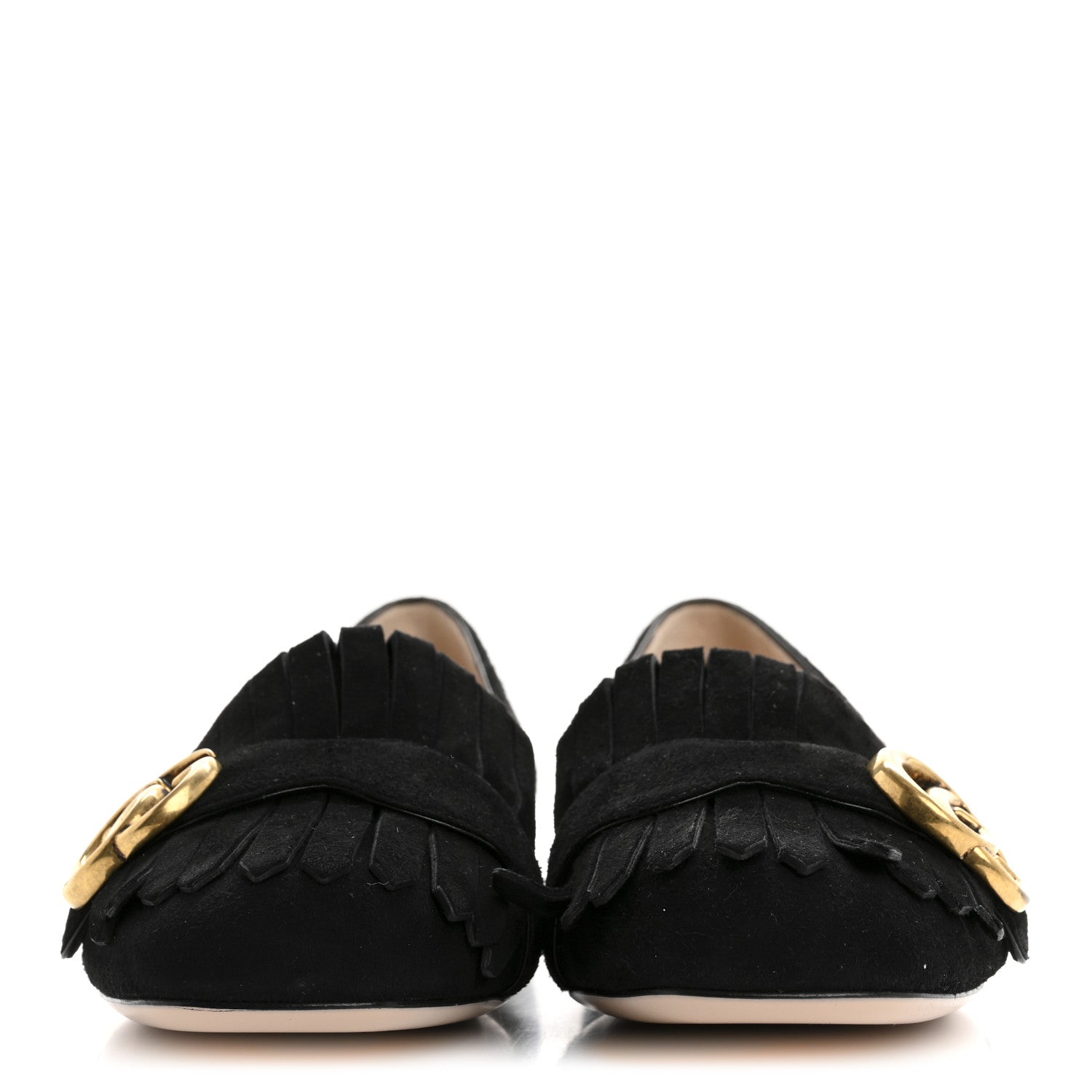 Gucci Kid Scamosciato GG Marmont Fringe Flats 38.5 Black 3 of 12