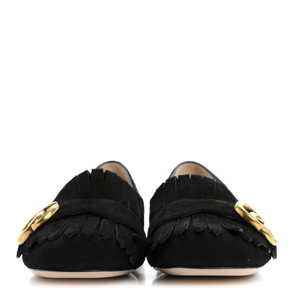 Gucci Kid Scamosciato GG Marmont Fringe Flats 38.5 Black 3 of 12