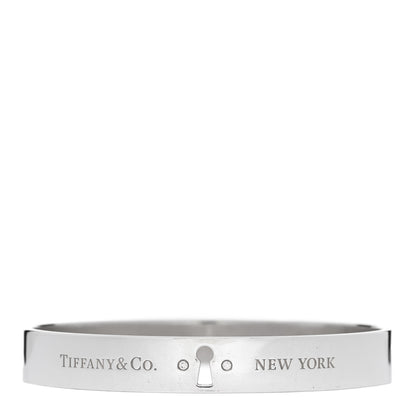 Tiffany Sterling Silver Diamond Narrow Locks Bangle Bracelet 1 of 3