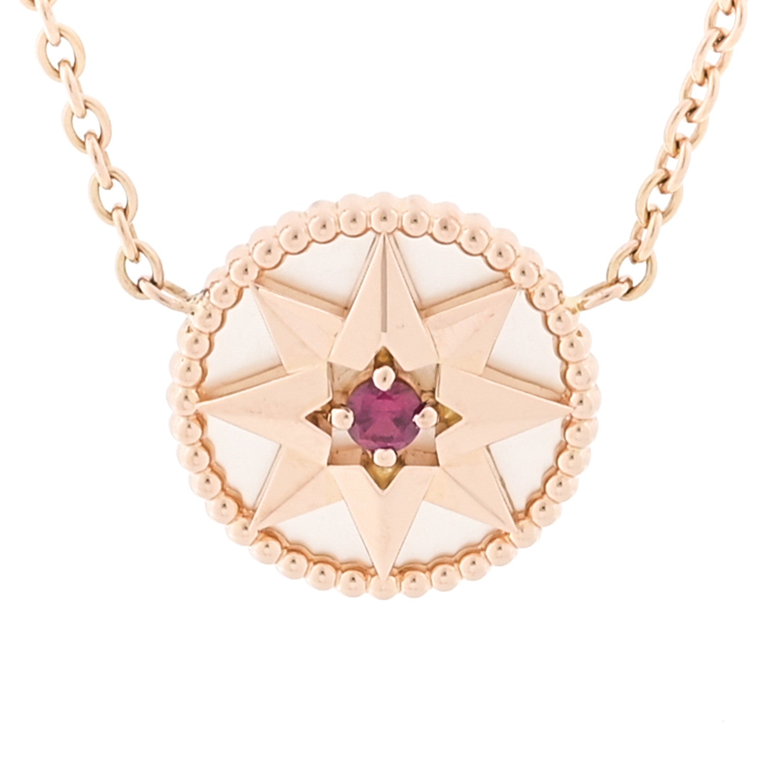 Christian Dior 18K Rose Gold Ruby Mother of Pearl Rose Des Vents Necklace 4 of 7