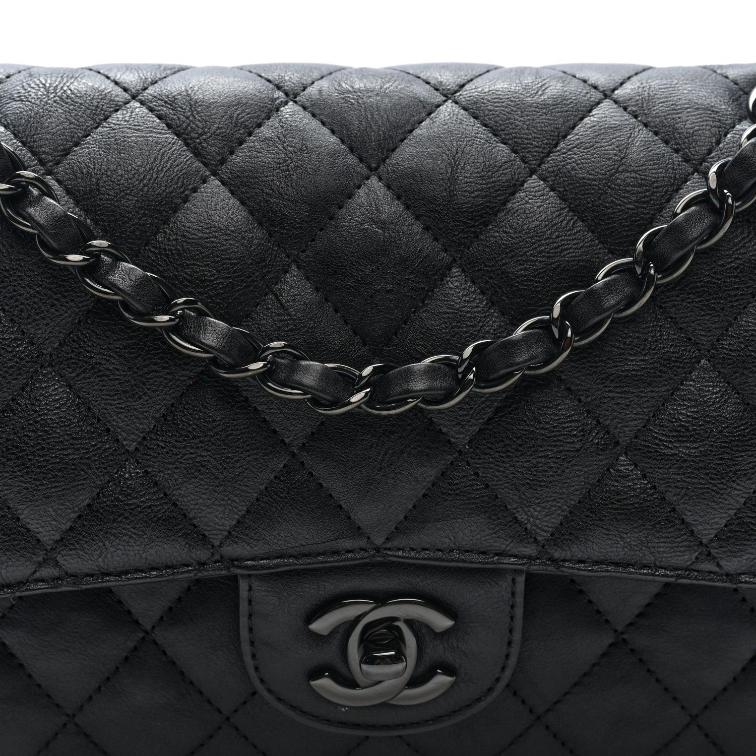 Chanel Crumpled Calfskin Quilted Medium Double Flap So Black 8 of 10