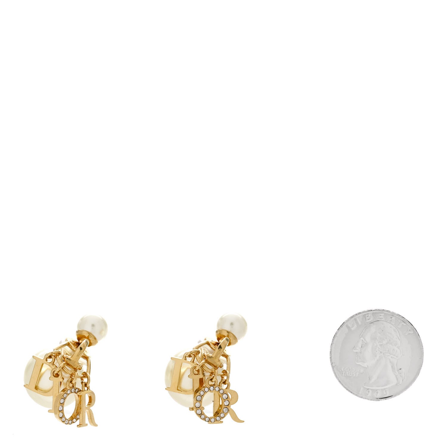 Christian Dior Metal Pearl Crystal Tribales Clip Earrings Gold White 2 of 5