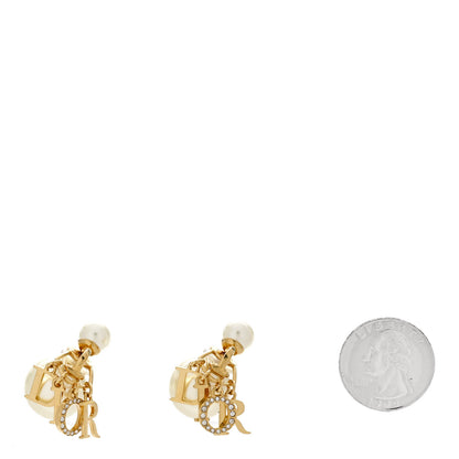 Christian Dior Metal Pearl Crystal Tribales Clip Earrings Gold White 2 of 5