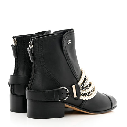 Chanel Calfskin Pearl Cap Toe Short Boots 37 Black 4 of 10