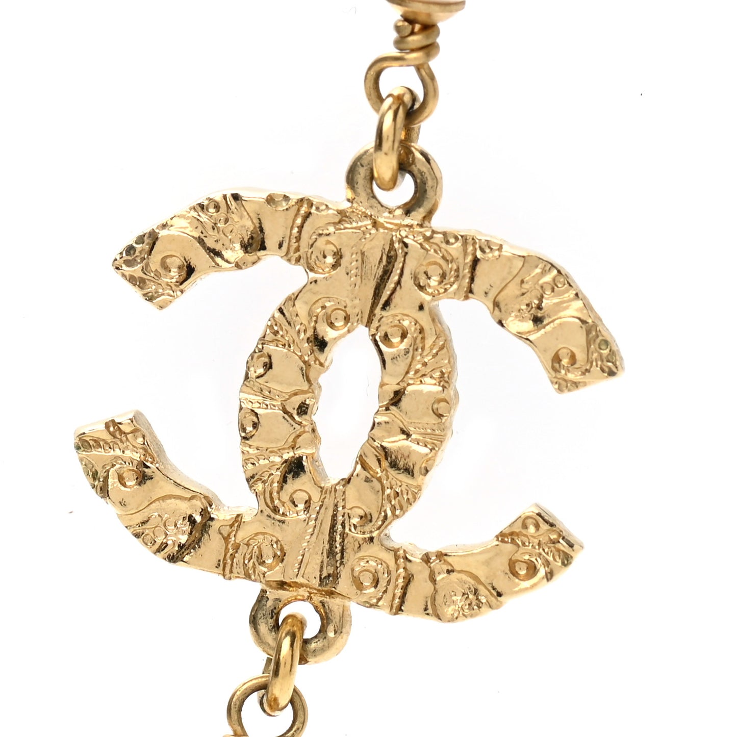 Pearl Crystal Textured CC Short Necklace Gold