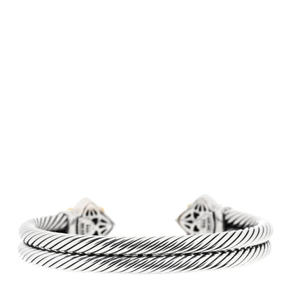 David Yurman DAVID YURMAN Sterling Silver 18K Yellow Gold Black Onyx Ruby 10mm Quatrefoil Cable Bracelet 2 of 3
