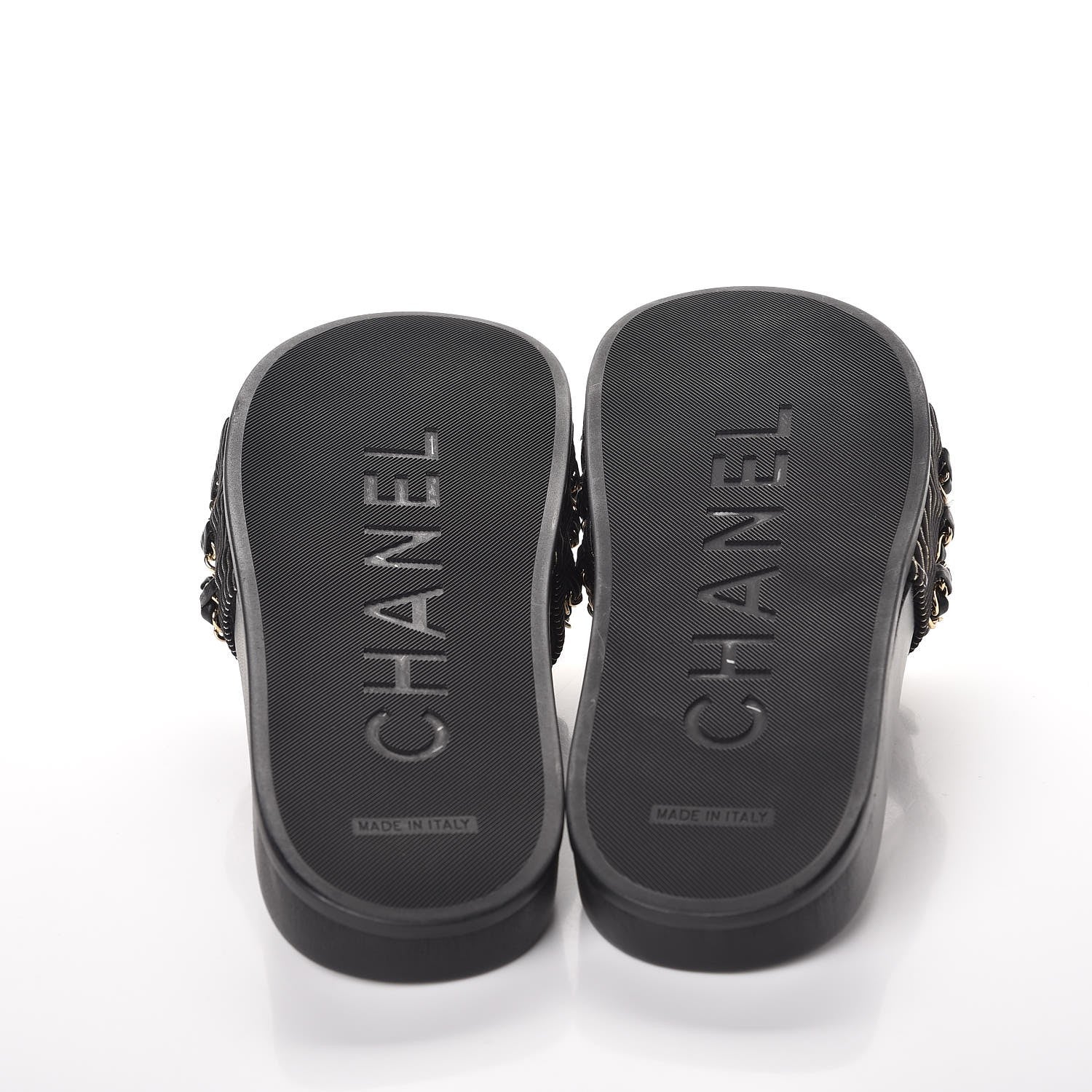 Chanel Calfskin Chain Camellia Flat Sandals 38 Black 5 of 10