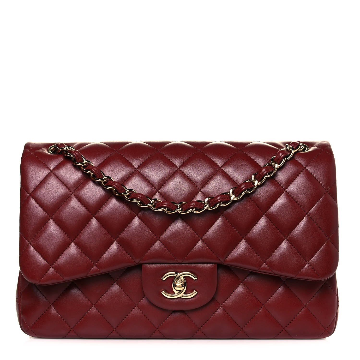 Chanel Lambskin Quilted Jumbo Double Flap Dark Red 1 of 11