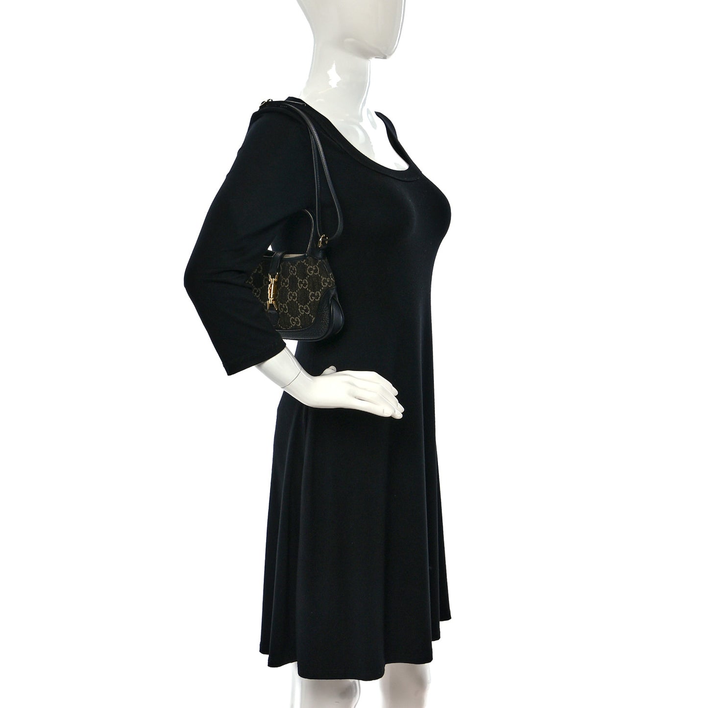 Jacquard Black Denim GG Monogram Textured Dollar Calfskin Mini Jackie 1961 Hobo Black Ivory