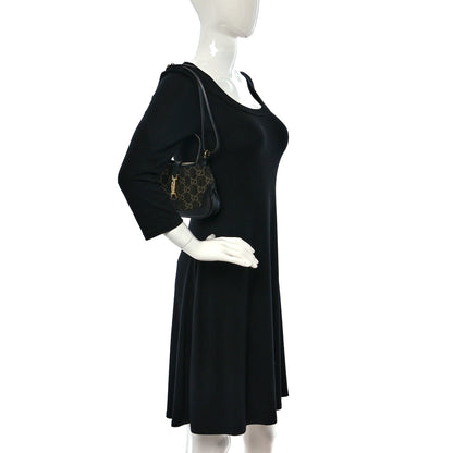 Gucci Jacquard Black Denim GG Monogram Textured Dollar Calfskin Mini Jackie 1961 Hobo Black Ivory 3 of 11