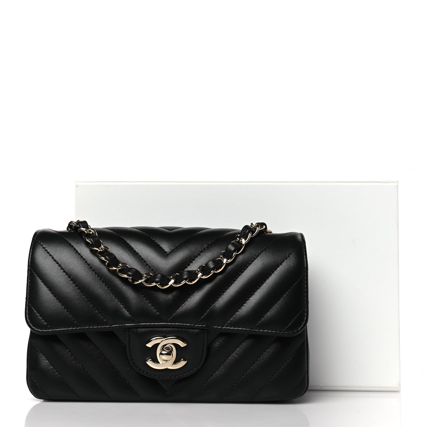Chanel Lambskin Chevron Quilted Mini Rectangular Flap Black 10 of 10