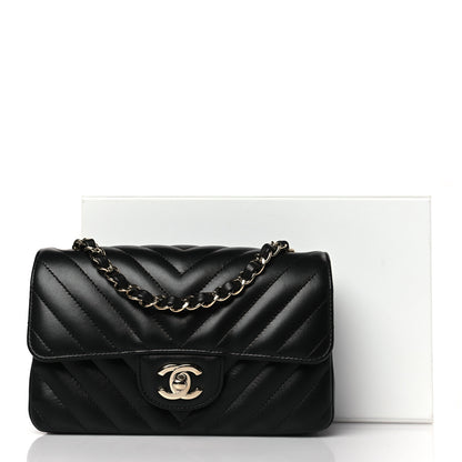 Chanel Lambskin Chevron Quilted Mini Rectangular Flap Black 10 of 10