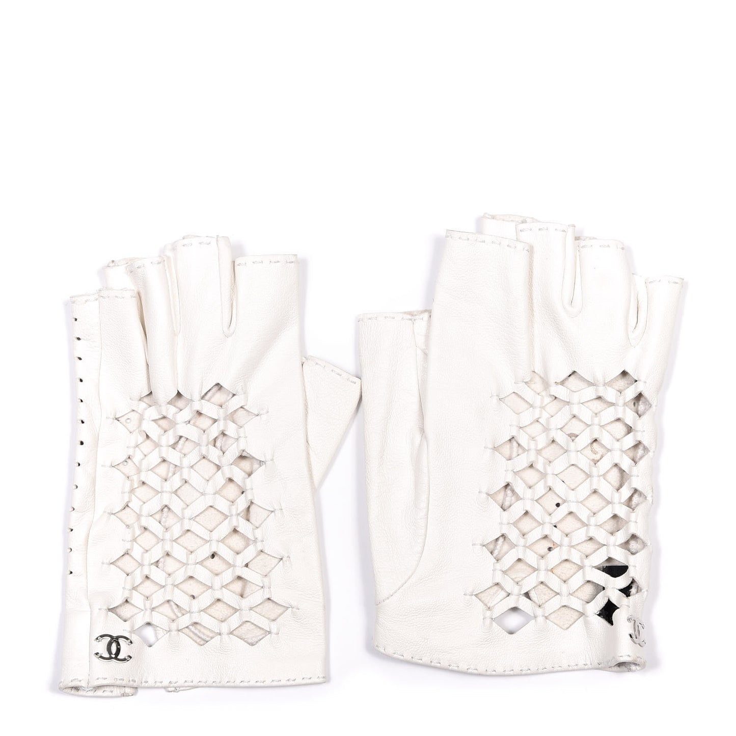 Lambskin Perforated Fingerless Gloves 7.5 White