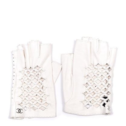Chanel Lambskin Perforated Fingerless Gloves 7.5 White 2 of 6