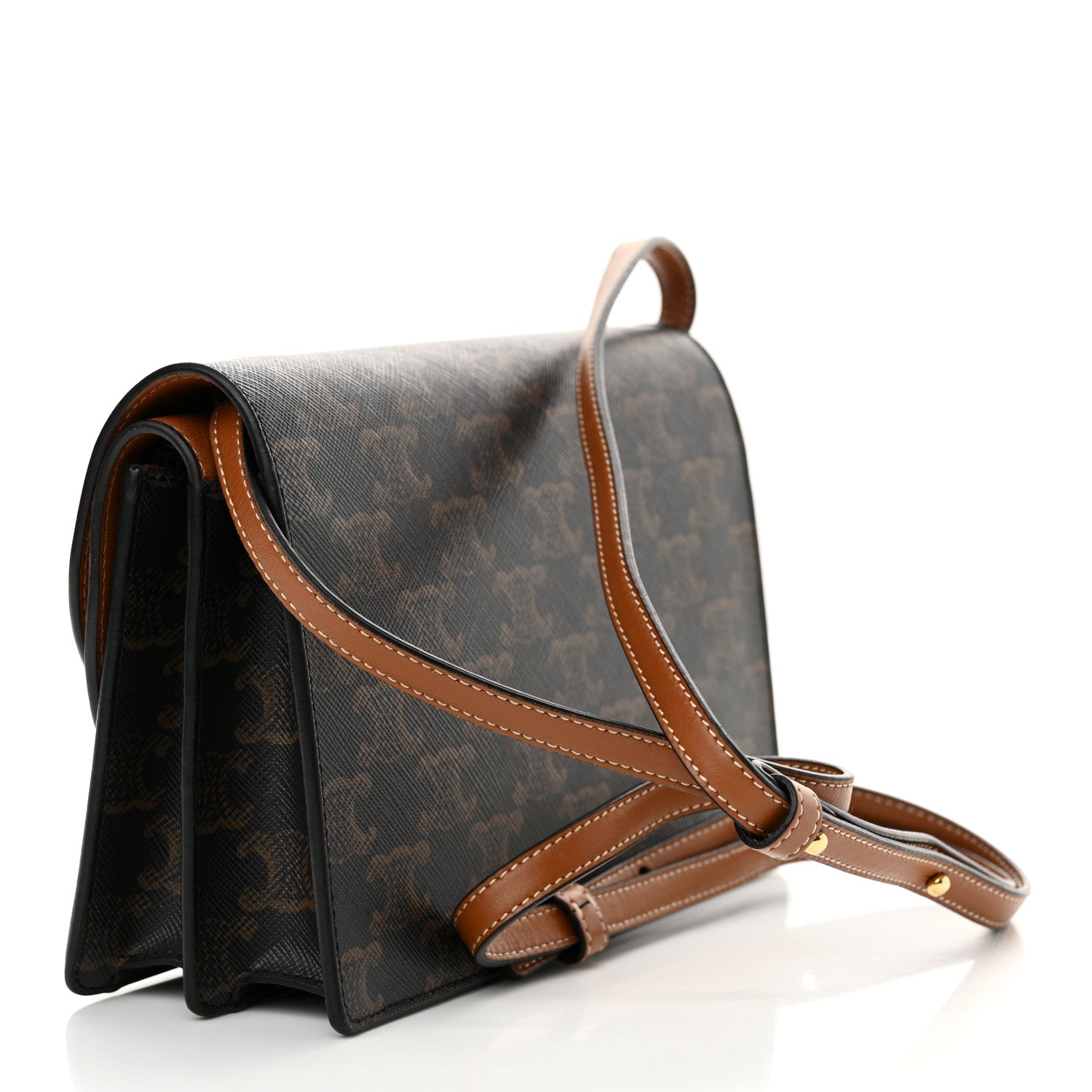 Celine Triomphe Canvas Lambskin Wallet On Strap Tan 3 of 10