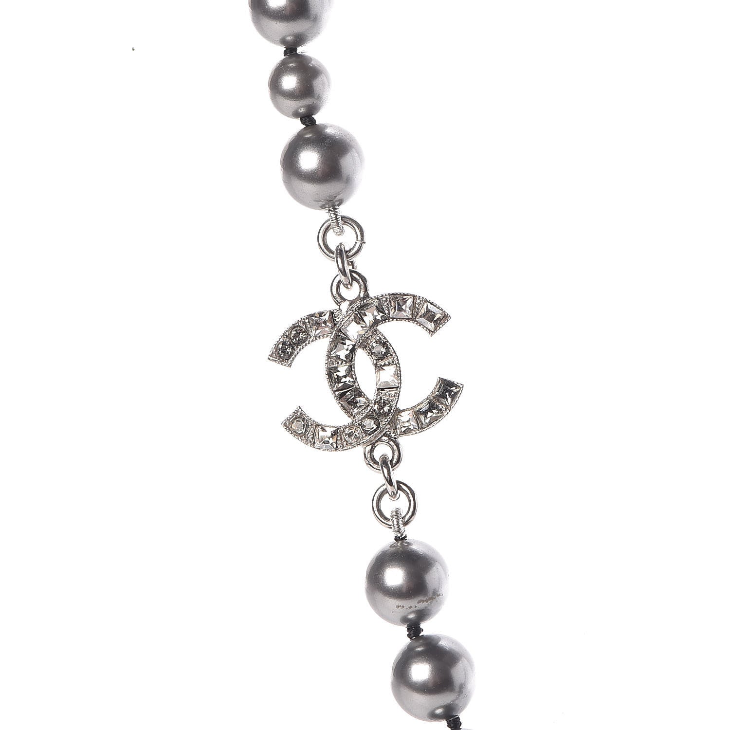 Chanel Crystal Baguette Graduated Pearl CC Short Necklace Silver Grey 5 of 5