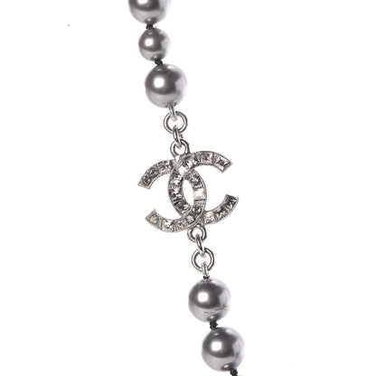 Chanel Crystal Baguette Graduated Pearl CC Short Necklace Silver Grey 5 of 5