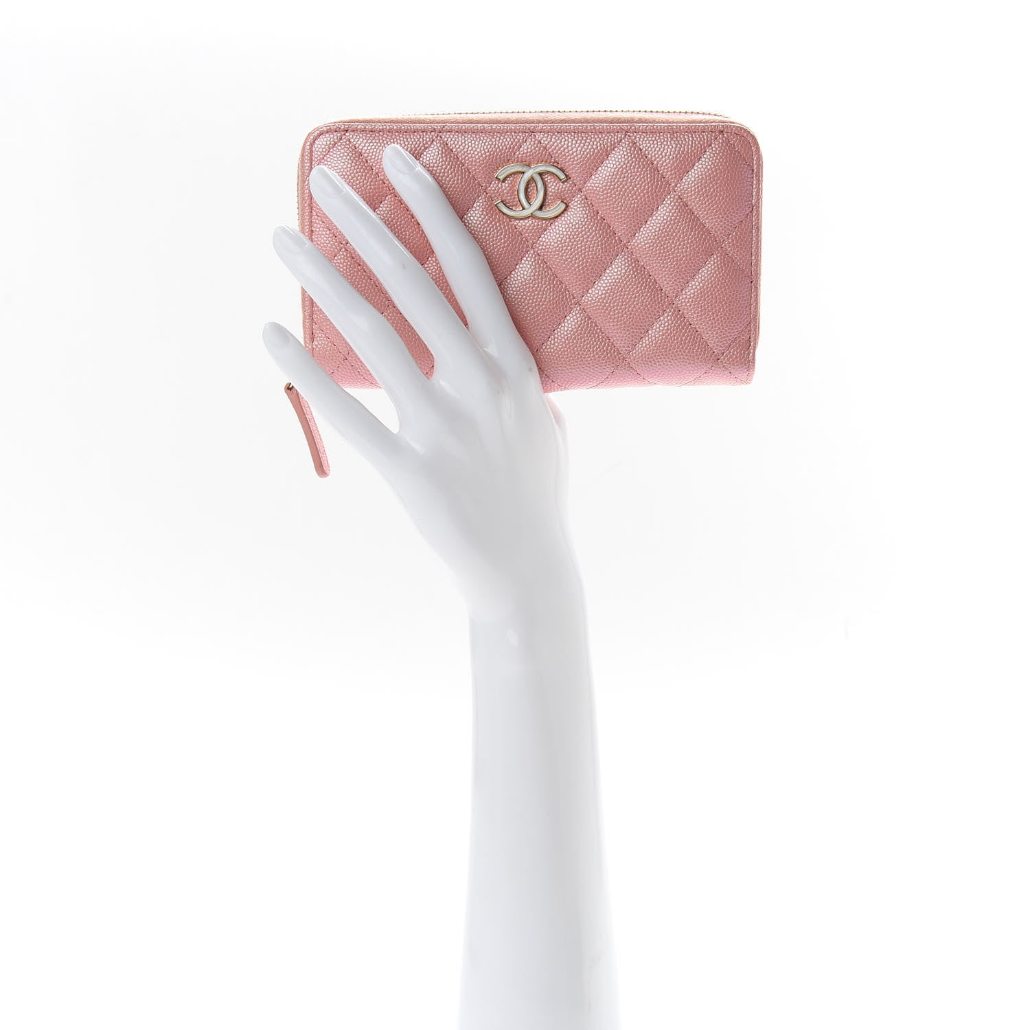 Chanel Iridescent Caviar Quilted Medium Zip Around Wallet Pink 2 of 9