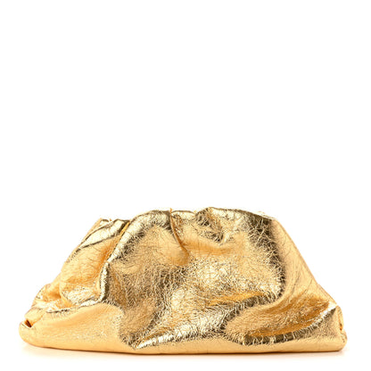 Bottega Veneta Metallic Crinkled Lambskin The Pouch Oversized Clutch Oro 1 of 8