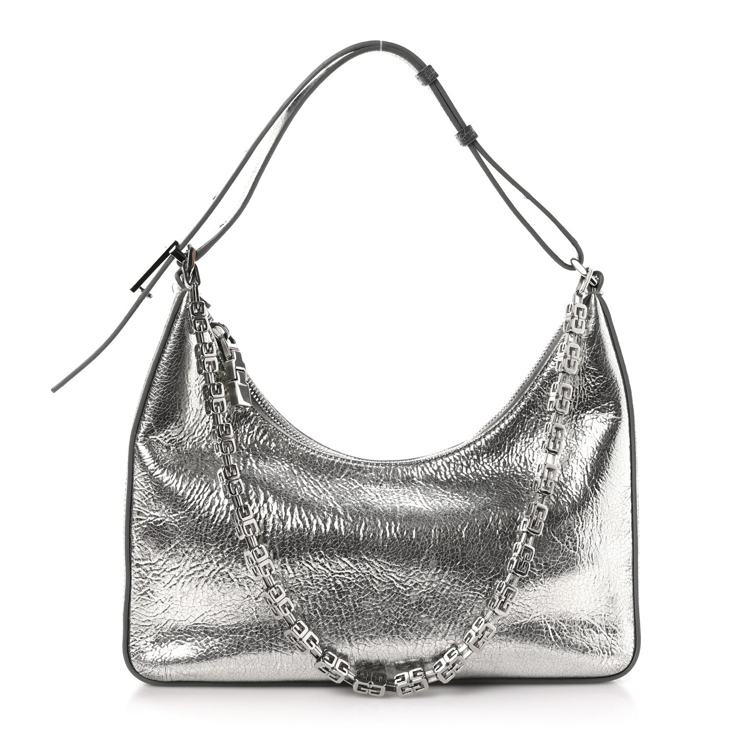 Givenchy Metallic Lambskin Small Moon Cut Out Shoulder Bag Silvery 1 of 11
