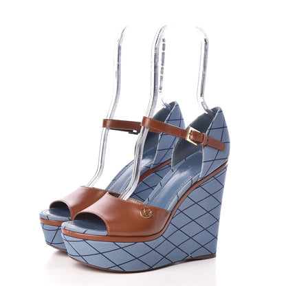 Louis Vuitton Denim Malletage Blossom Wedge Sandal 39.5 3 of 9