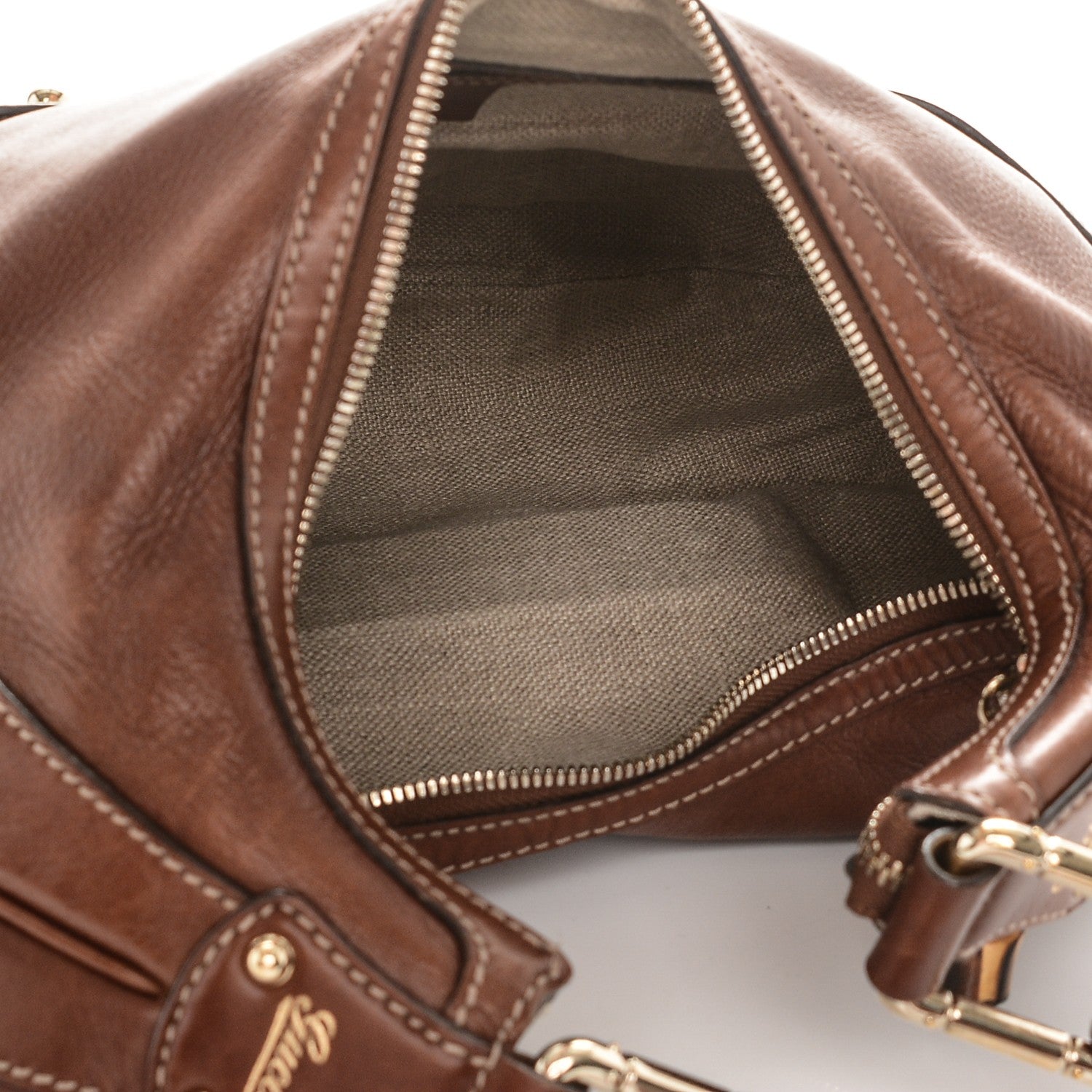 Gucci Calfskin Bamboo Horsebit Hobo Brown 5 of 9