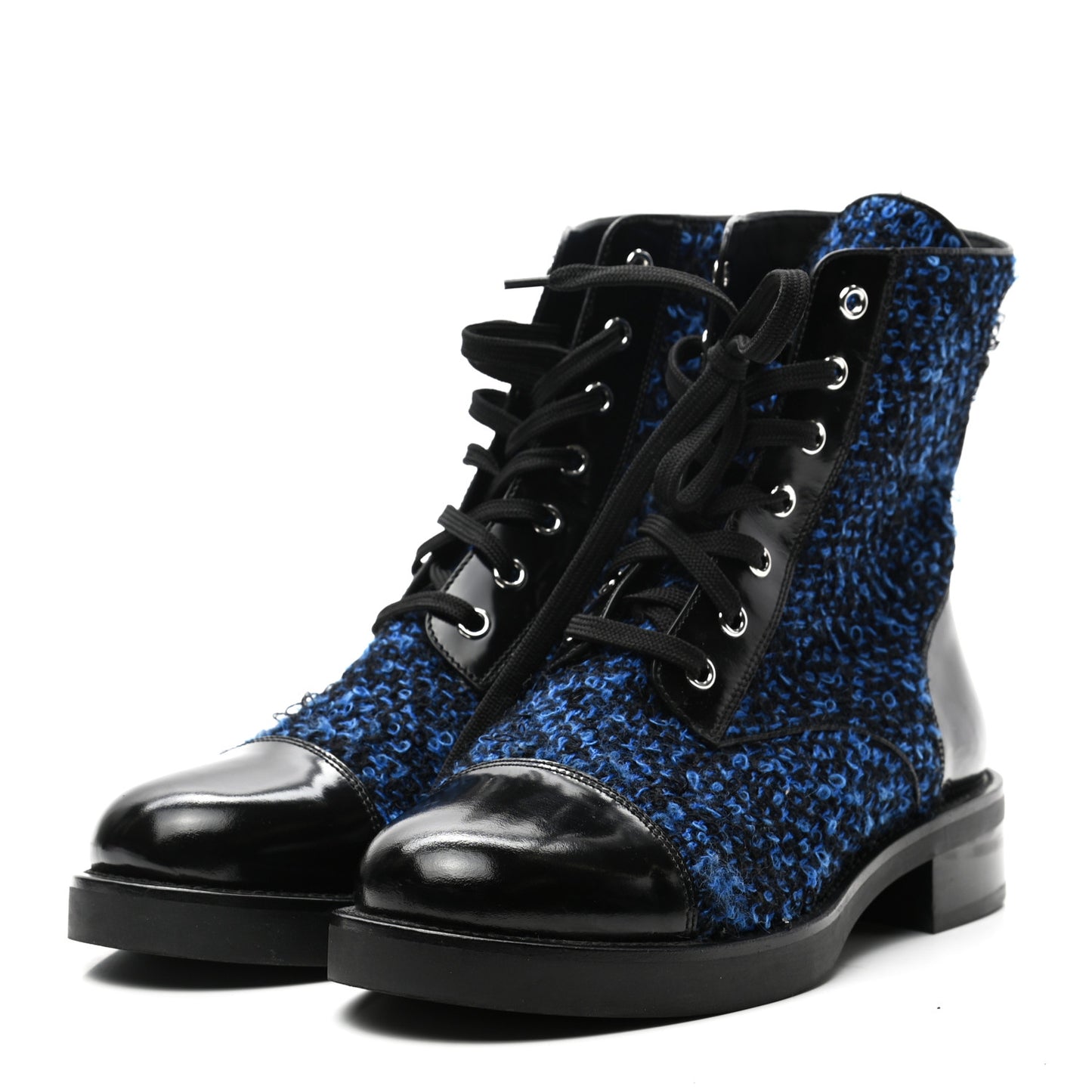 Tweed Calfskin Wonderland Flat Ranger Boots 39 Blue Black