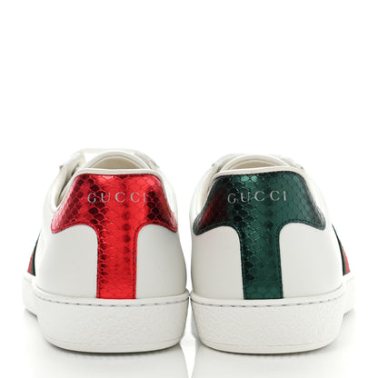 Gucci Miro Soft Calfskin Laminated Ayers Web Bee Embroidered Mens Ace Sneakers 7.5 White Red Flame Green 5 of 10