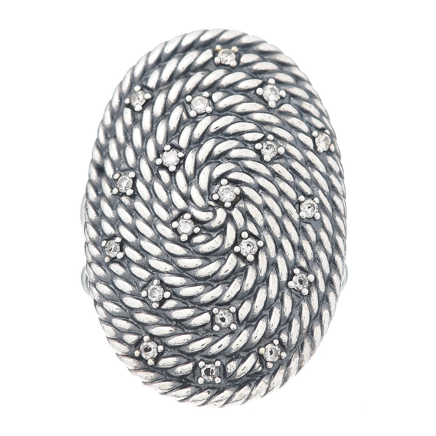 David Yurman Sterling Silver Diamond Cable Coil Ring 56 7.5 1 of 5