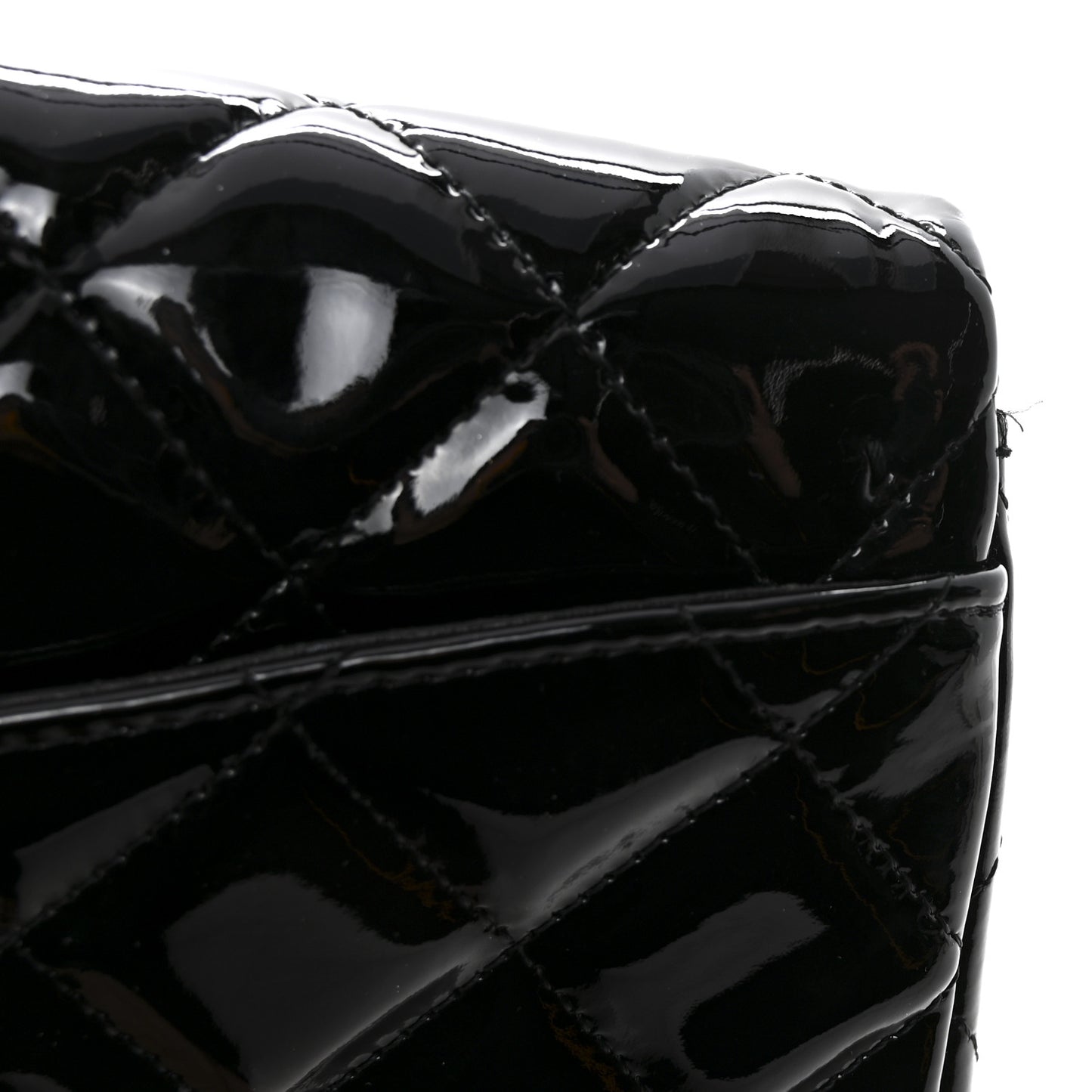 Patent Quilted Clutch with Chain Flap Black