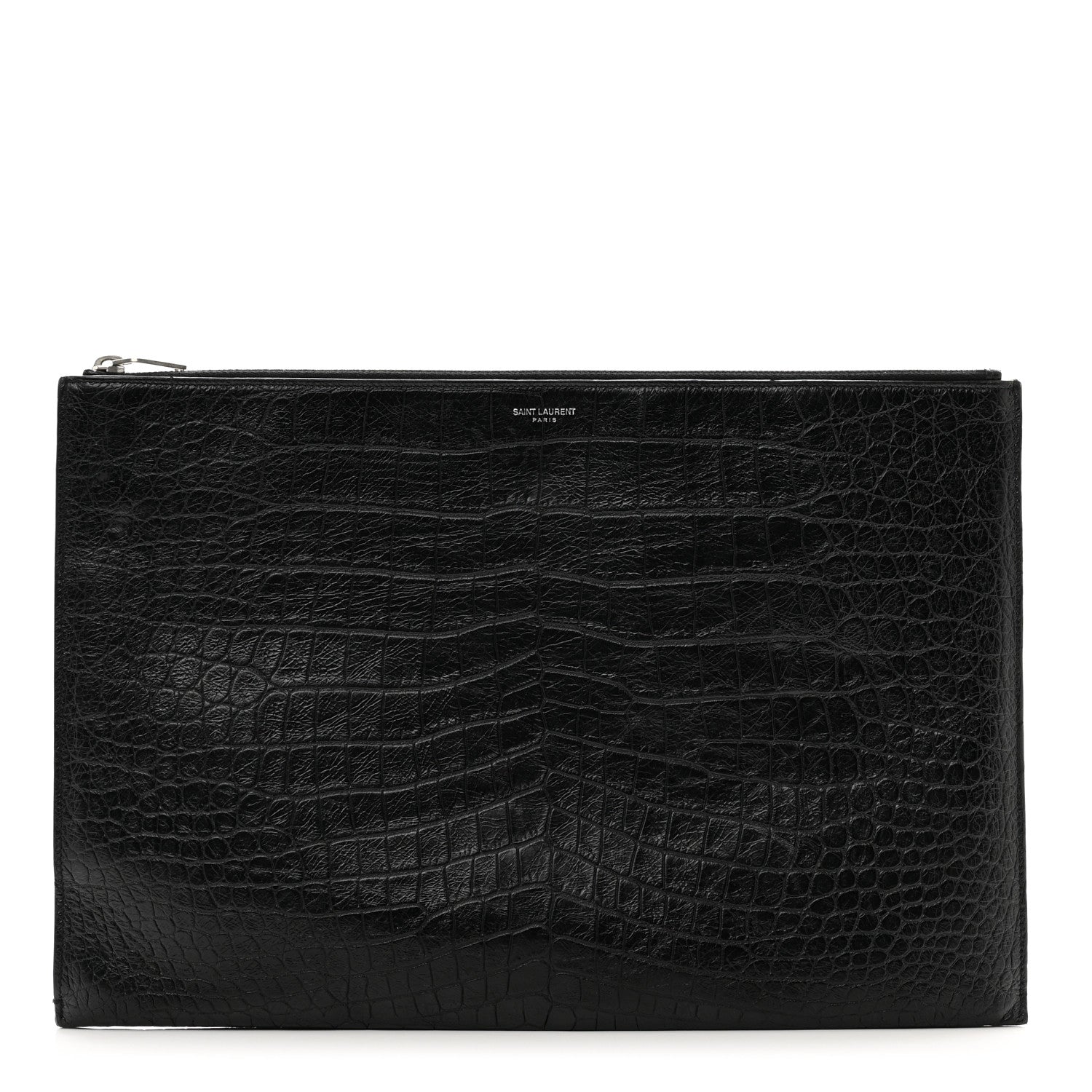 Saint Laurent Calfskin Crocodile Embossed Document Holder Black 1 of 7