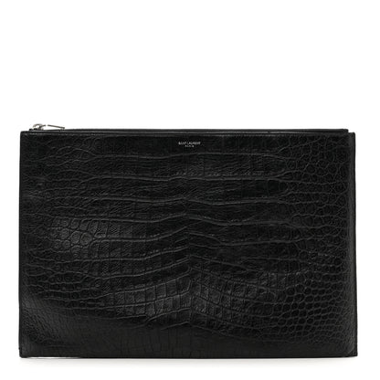 Saint Laurent Calfskin Crocodile Embossed Document Holder Black 1 of 7