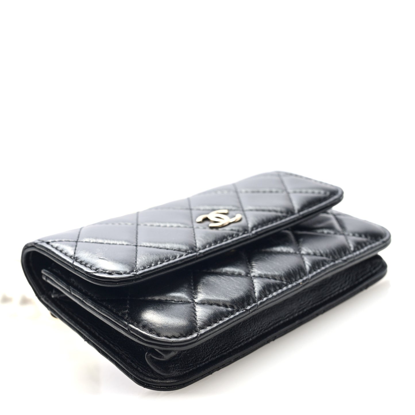 Calfskin Quilted Maxi Pearls Clutch With Chain Black