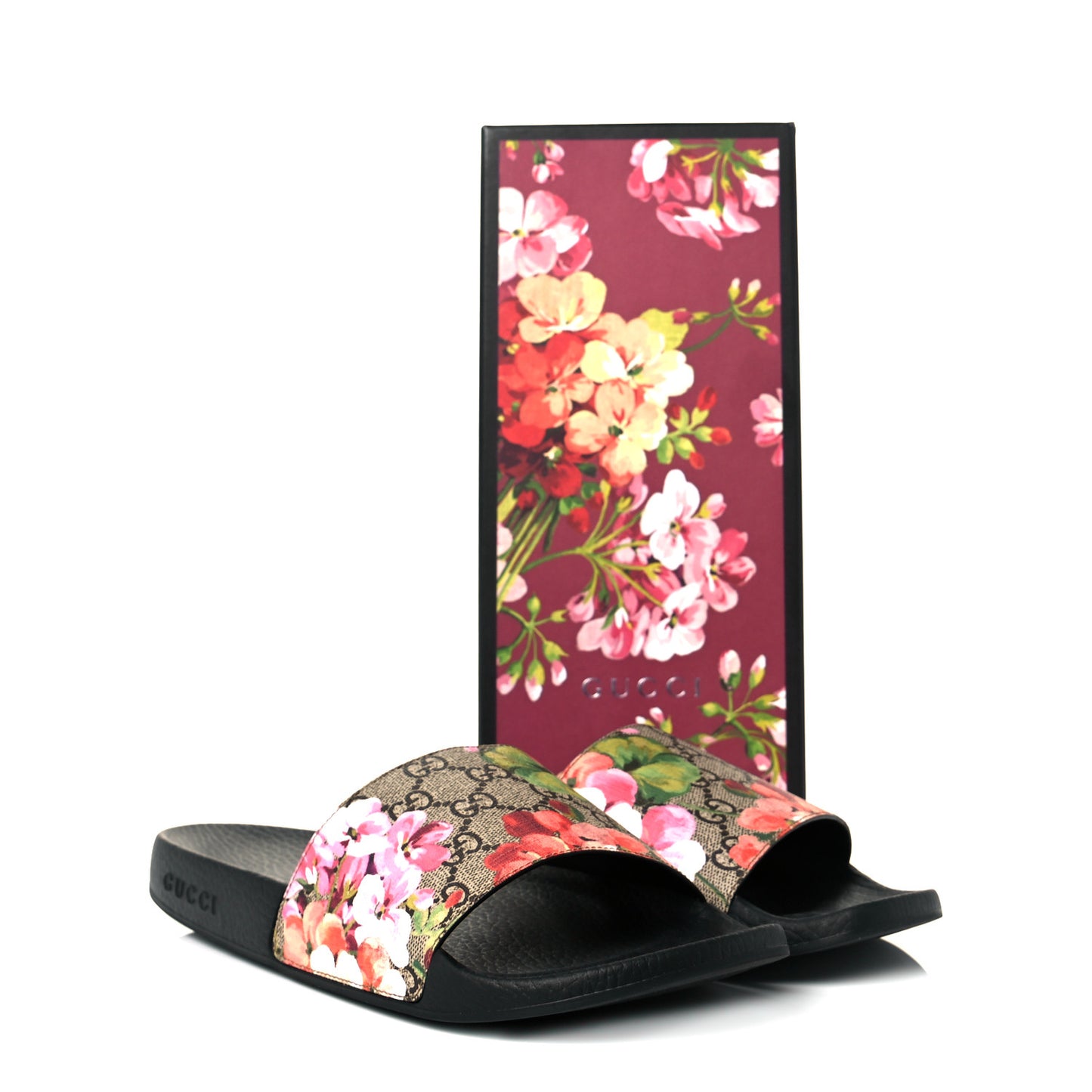 GG Supreme Monogram Blooms Slide Sandals 41 Beige Multicolor