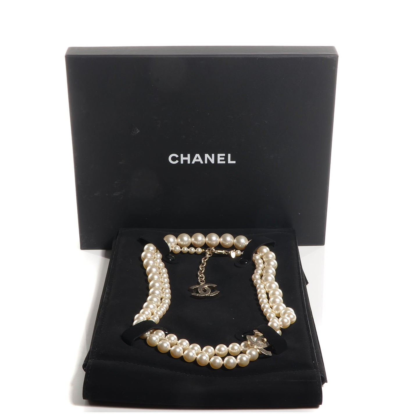 Pearl CC Long Necklace Light Gold
