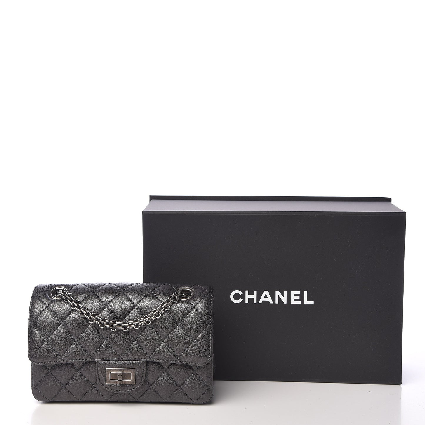 Metallic Sheepskin Quilted 2.55 Reissue Mini Flap Dark Silver