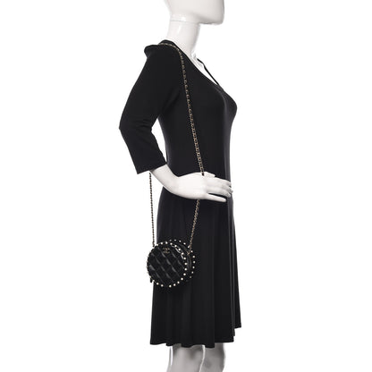 Chanel Calfskin Quilted Pearl Round Clutch With Chain Black 2 of 9