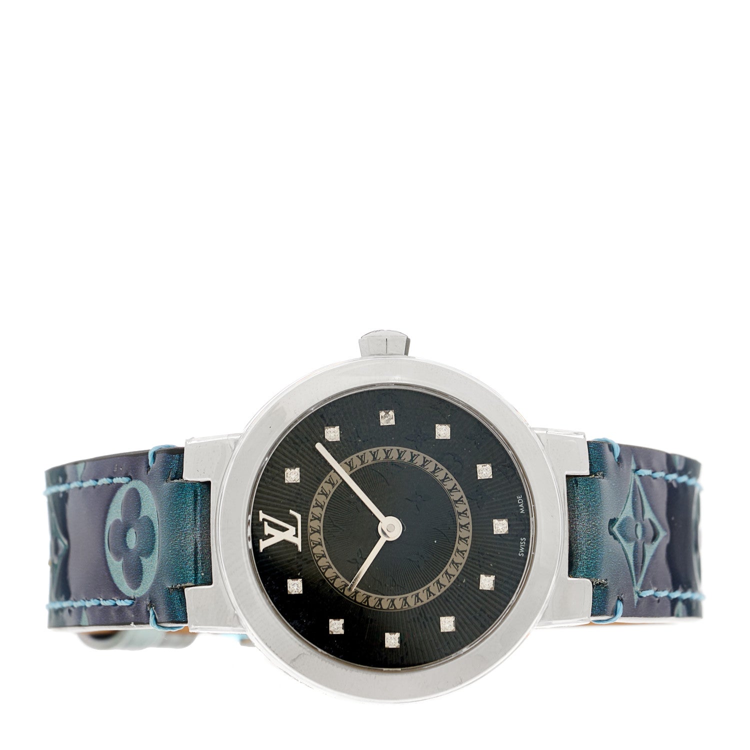 Louis Vuitton Stainless Steel Vernis Diamond 28mm Tambour Slim Quartz Watch 2 of 5