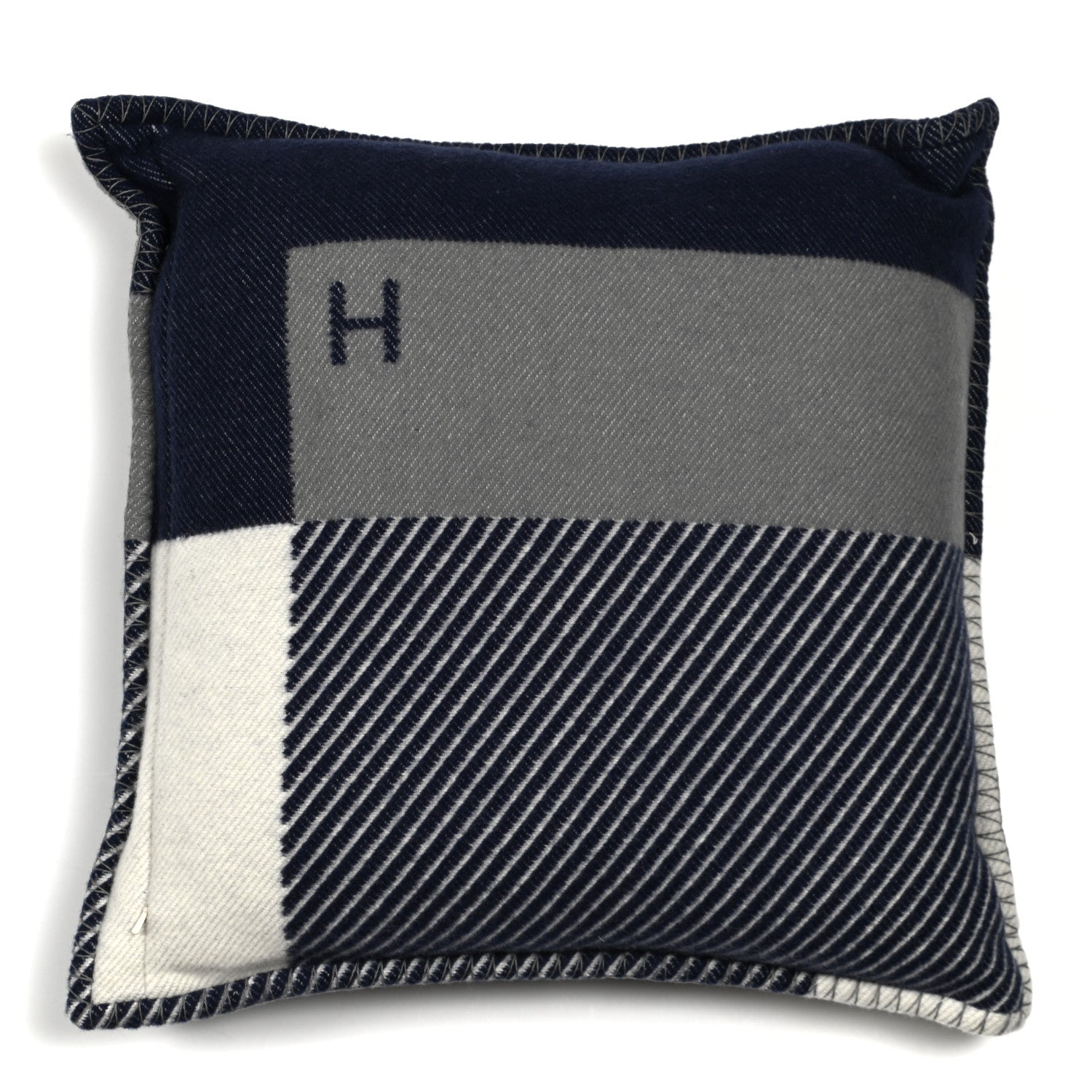 Hermes Wool Cashmere H Riviera Pillow Marine 2 of 3
