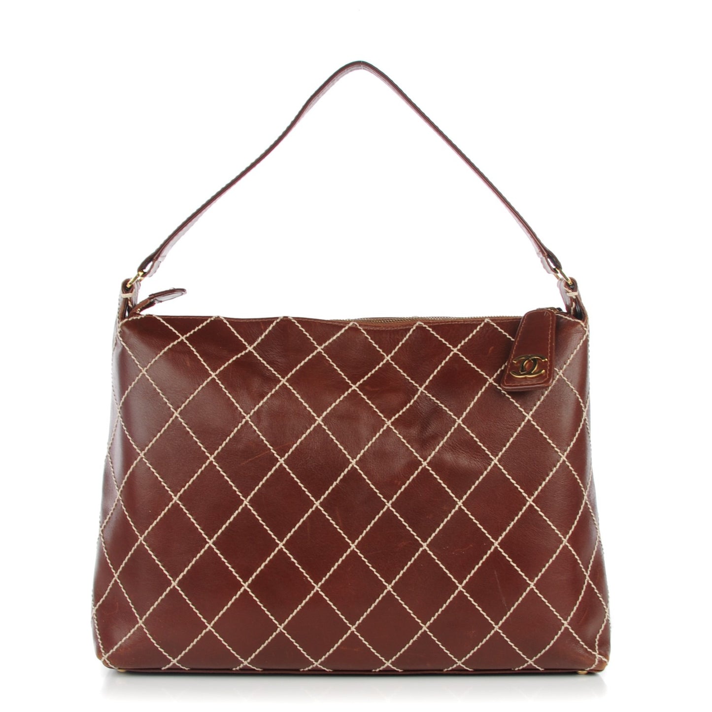 Calfskin Diamond Stitch Surpique Shoulder Bag Brown