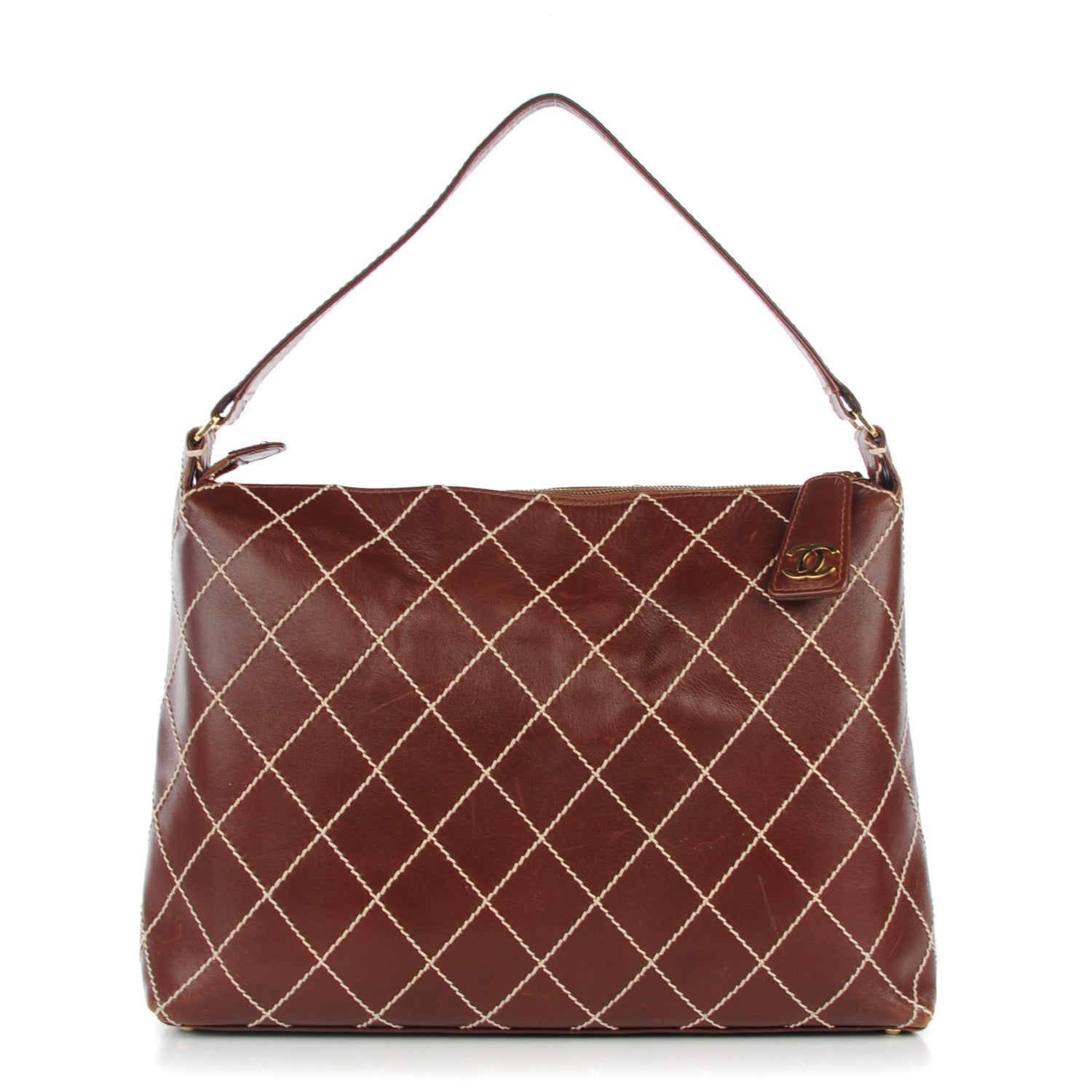 Chanel Calfskin Diamond Stitch Surpique Shoulder Bag Brown 1 of 7