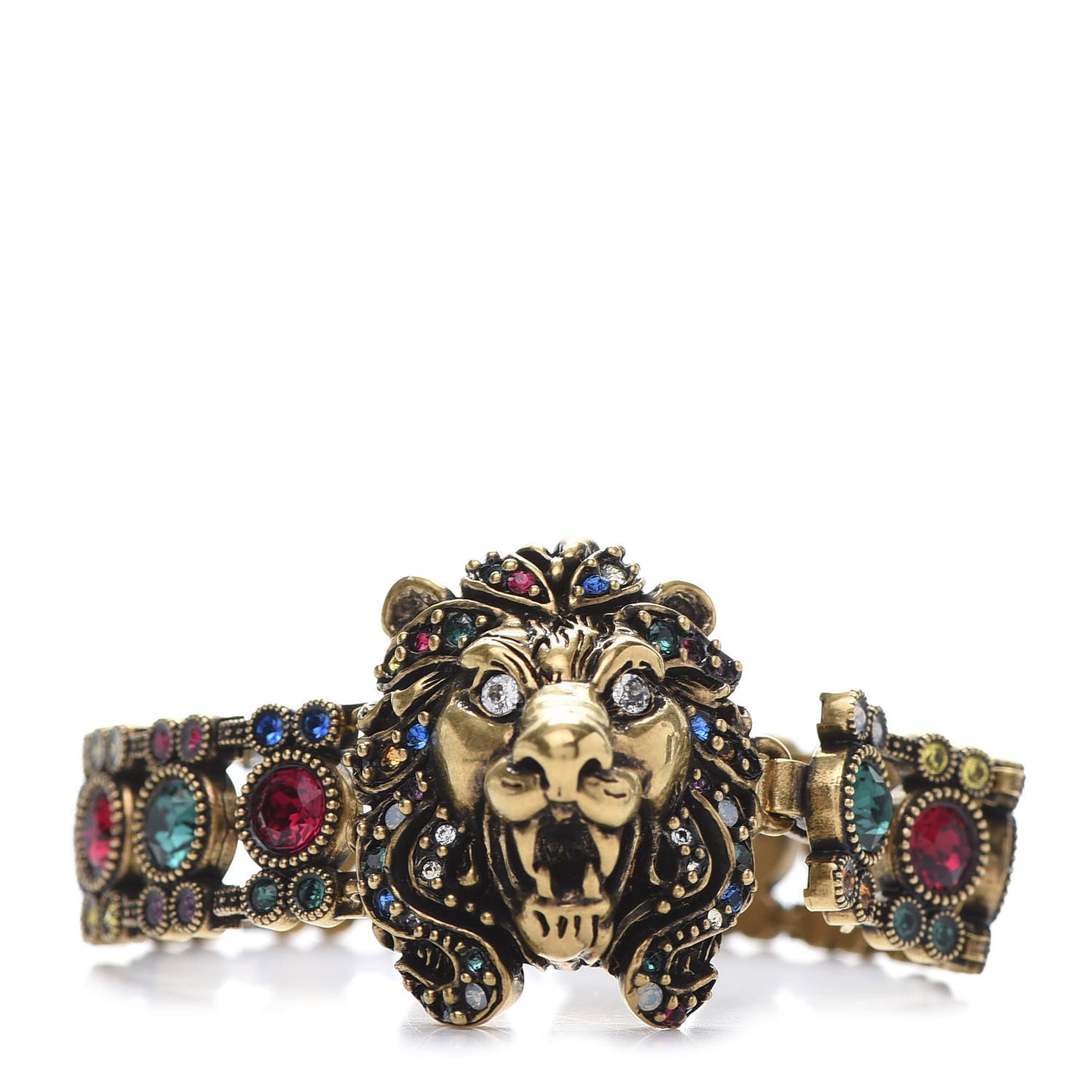 Metal Crystal Lion Head Bracelet S Aged Gold Multicolor
