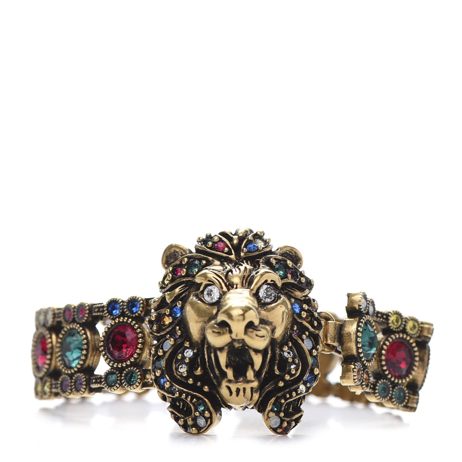 Gucci Metal Crystal Lion Head Bracelet S Aged Gold Multicolor 1 of 6