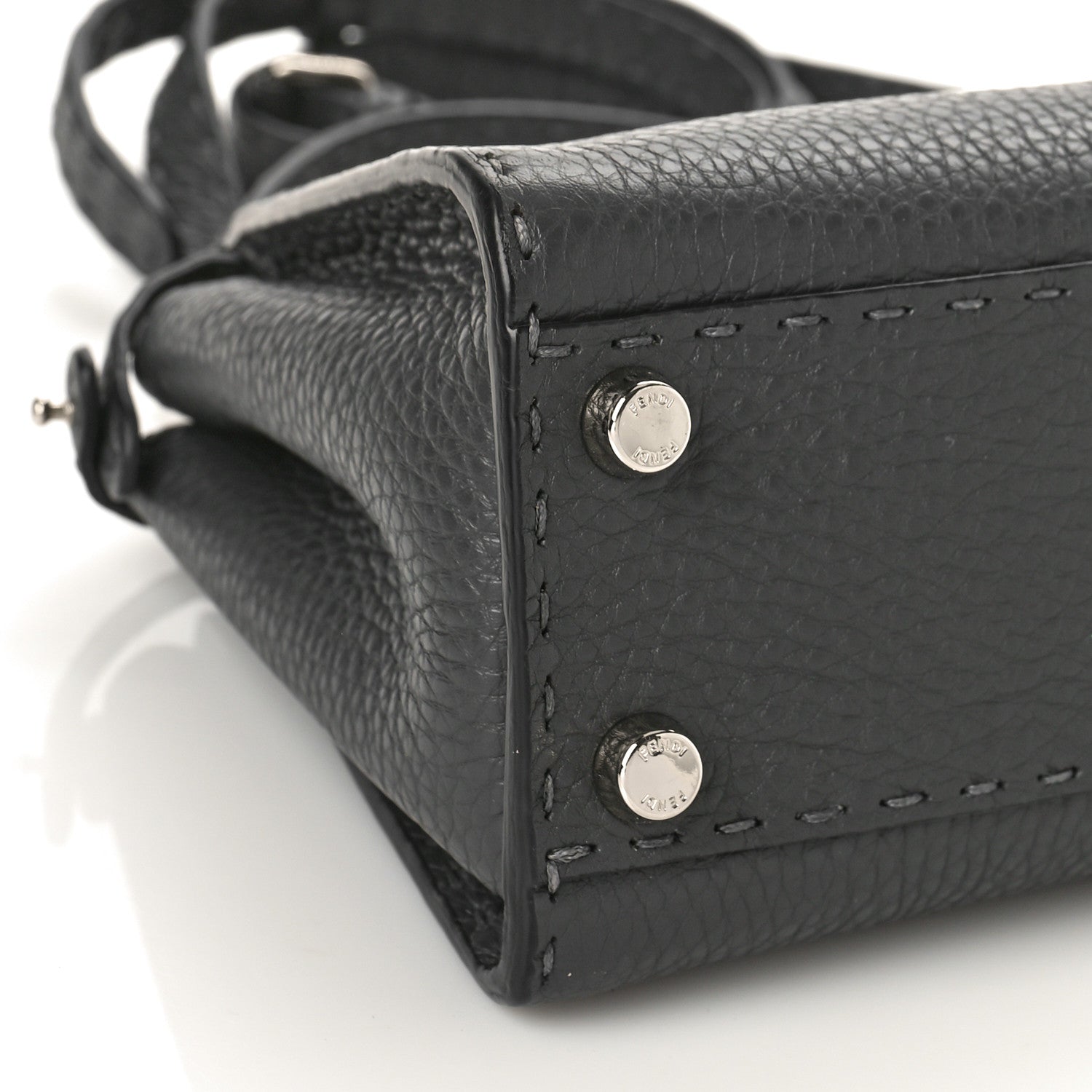 Fendi Cuoio Romano Selleria Bi-Color Mini Peekaboo Iconic Satchel Asfalto Latte 8 of 9